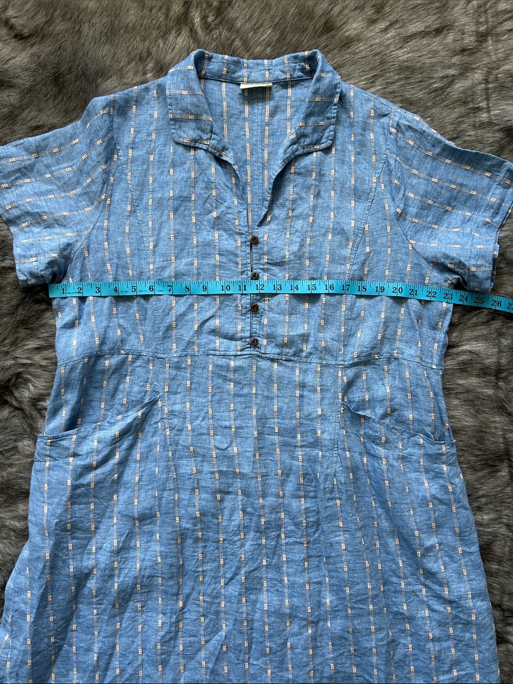 Poetry Striped Dress Délavé Linen & Cotton Blue Shirt with Yellow Stripe 16 - Picture 10 of 11